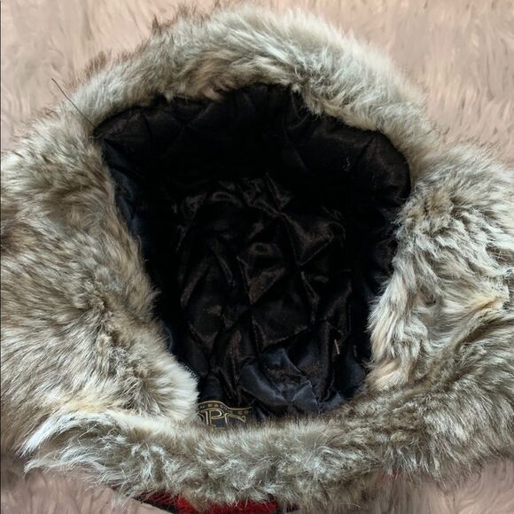 DPC Dorfman Pacific Red and Black Buffalo Plaid Trapper Hat with Fur Trim. XL - Picture 6 of 9